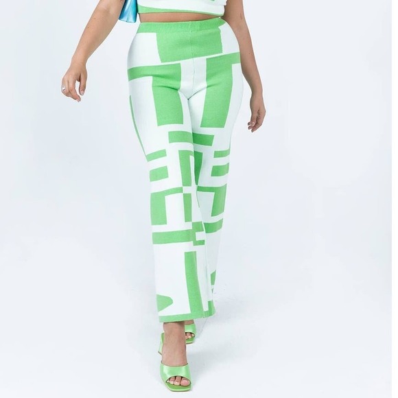 NWT Princess Polly Women's Kyla Sweatpants Elastic Wasit White Green Size M - Picture 1 of 7